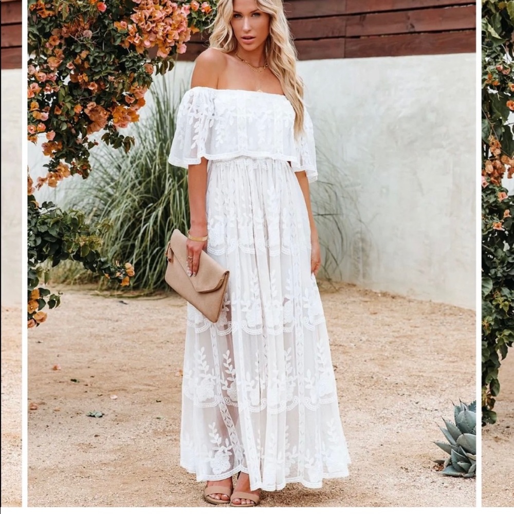 NWT: Vici together is forever off the shoulder lace maxi XS
